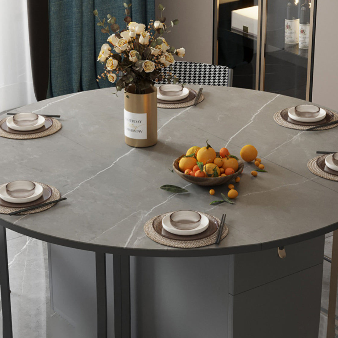 Modern Round Stone Top Dining Table Foldable for Small Spaces