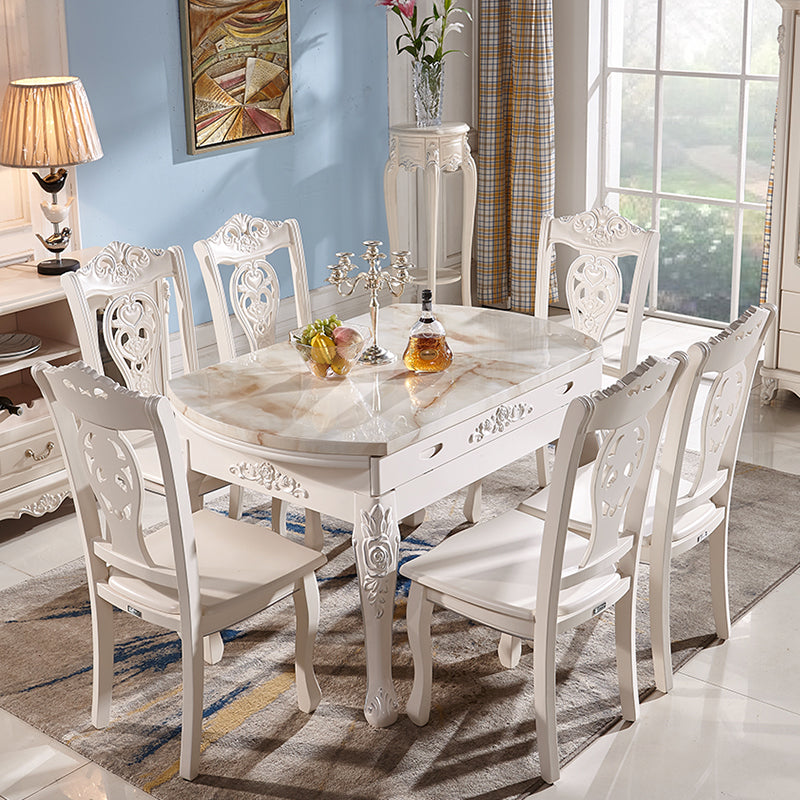 Glam Round Marble Top Dining Table with Solid Wood Legs for Home Clearhalo 'Dining Tables & Seating' 'Dining Tables' 'dining_table' 'furn' 'furn_dining_table' 'Furniture' 'Kitchen & Dining Furniture' 7618495