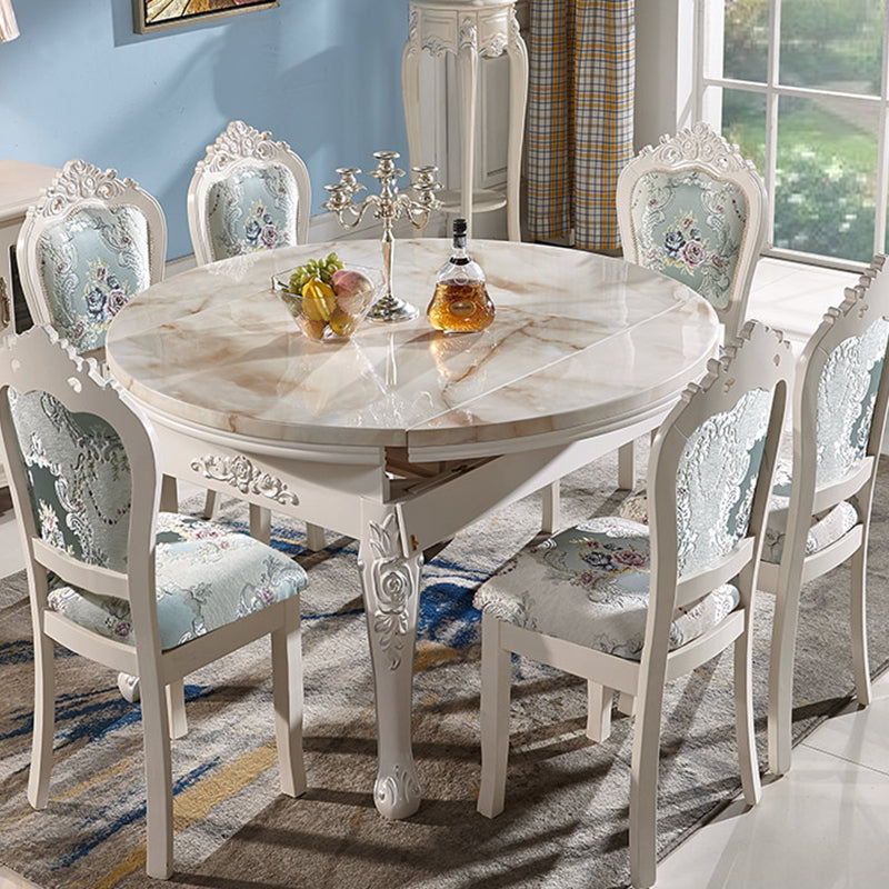 Glam Round Marble Top Dining Table with Solid Wood Legs for Home Clearhalo 'Dining Tables & Seating' 'Dining Tables' 'dining_table' 'furn' 'furn_dining_table' 'Furniture' 'Kitchen & Dining Furniture' 7618496
