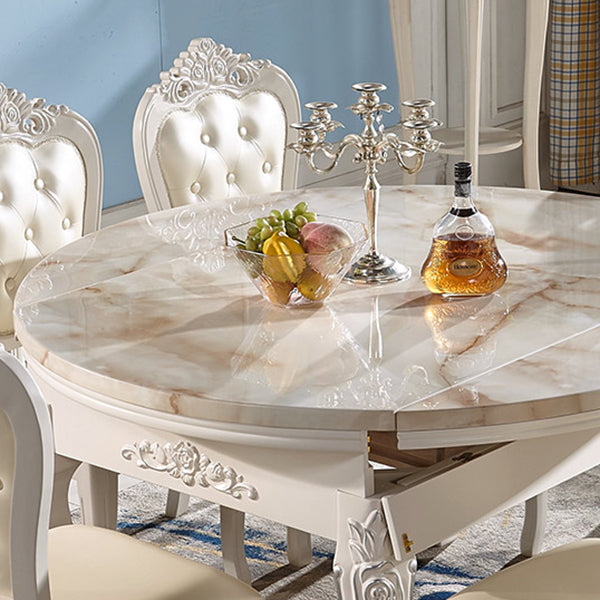 Glam Round Marble Top Dining Table with Solid Wood Legs for Home Clearhalo 'Dining Tables & Seating' 'Dining Tables' 'dining_table' 'furn' 'furn_dining_table' 'Furniture' 'Kitchen & Dining Furniture' 7618498