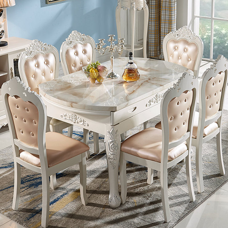 Glam Round Marble Top Dining Table with Solid Wood Legs for Home Clearhalo 'Dining Tables & Seating' 'Dining Tables' 'dining_table' 'furn' 'furn_dining_table' 'Furniture' 'Kitchen & Dining Furniture' 7618502