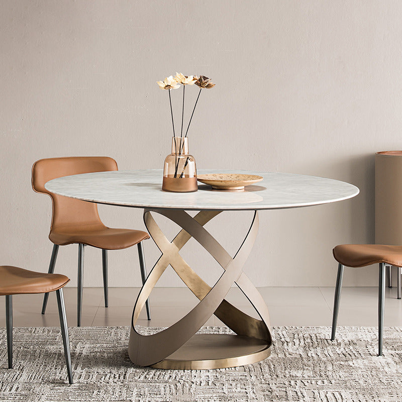 Modern Round Marble Top Dining Table with Metal Pedestal Base Clearhalo 'Dining Tables & Seating' 'Dining Tables' 'dining_table' 'furn' 'furn_dining_table' 'Furniture' 'Kitchen & Dining Furniture' 7618506