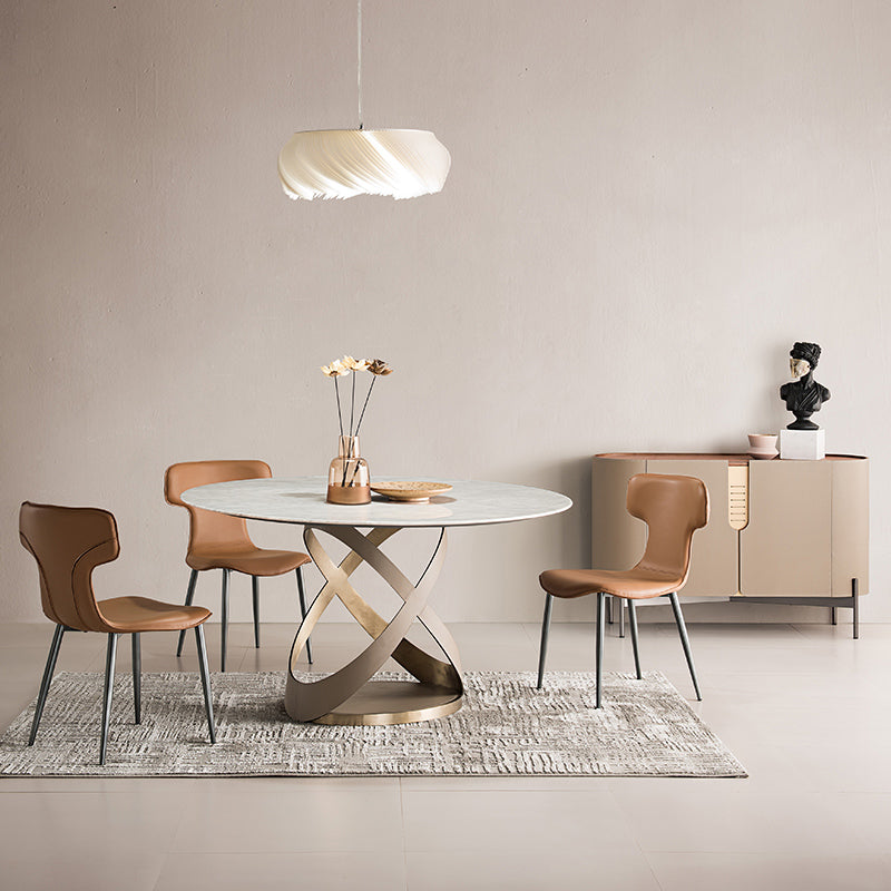Modern Round Marble Top Dining Table with Metal Pedestal Base Clearhalo 'Dining Tables & Seating' 'Dining Tables' 'dining_table' 'furn' 'furn_dining_table' 'Furniture' 'Kitchen & Dining Furniture' 7618507
