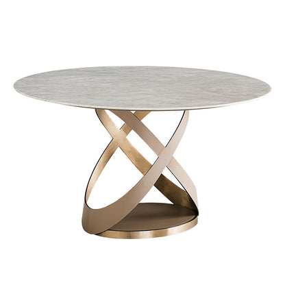 Modern Round Marble Top Dining Table with Metal Pedestal Base Without Chairs Clearhalo 'Dining Tables & Seating' 'Dining Tables' 'dining_table' 'furn' 'furn_dining_table' 'Furniture' 'Kitchen & Dining Furniture' 7618510
