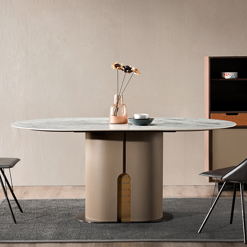 Modern Oval Marble Top Dining Table with Solid Wood Pedestal Base Clearhalo 'Dining Tables & Seating' 'Dining Tables' 'dining_table' 'furn' 'furn_dining_table' 'Furniture' 'Kitchen & Dining Furniture' 7618512