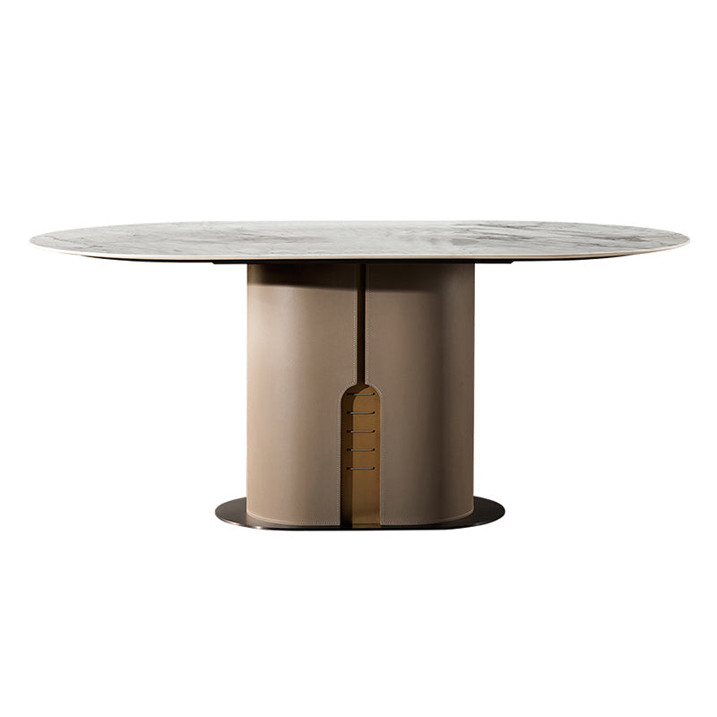 Modern Oval Marble Top Dining Table with Solid Wood Pedestal Base Without Chairs Clearhalo 'Dining Tables & Seating' 'Dining Tables' 'dining_table' 'furn' 'furn_dining_table' 'Furniture' 'Kitchen & Dining Furniture' 7618516