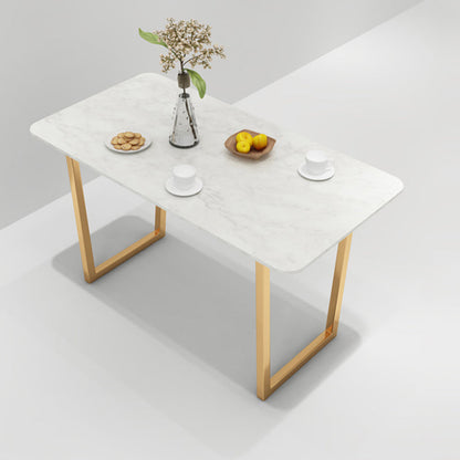Glam Kitchen Table with Faux Marble Top Gold Metal Legs for Home Without Chairs Clearhalo 'Dining Tables & Seating' 'Dining Tables' 'dining_table' 'furn' 'furn_dining_table' 'Furniture' 'Kitchen & Dining Furniture' 7618519