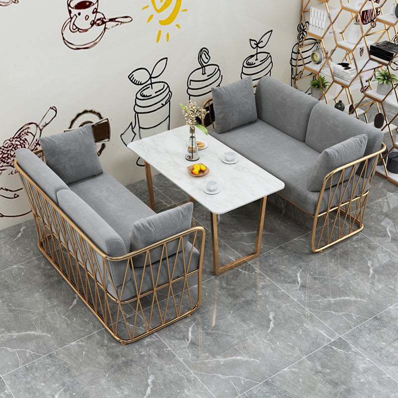 Glam Kitchen Table with Faux Marble Top Gold Metal Legs for Home Clearhalo 'Dining Tables & Seating' 'Dining Tables' 'dining_table' 'furn' 'furn_dining_table' 'Furniture' 'Kitchen & Dining Furniture' 7618520