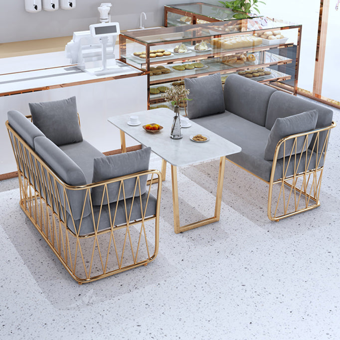 Glam Kitchen Table with Faux Marble Top Gold Metal Legs for Home Clearhalo 'Dining Tables & Seating' 'Dining Tables' 'dining_table' 'furn' 'furn_dining_table' 'Furniture' 'Kitchen & Dining Furniture' 7618526