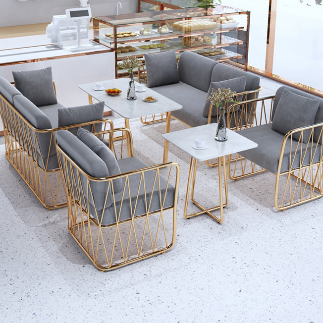 Glam Kitchen Table with Faux Marble Top Gold Metal Legs for Home Clearhalo 'Dining Tables & Seating' 'Dining Tables' 'dining_table' 'furn' 'furn_dining_table' 'Furniture' 'Kitchen & Dining Furniture' 7618527