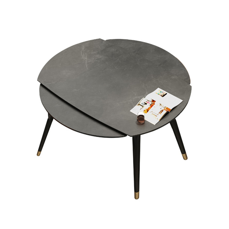 Round Extendable Dining Table Modern Stone Tabletop with Solid Wood Legs Grey Without Chairs Clearhalo 'Dining Tables & Seating' 'Dining Tables' 'dining_table' 'furn' 'furn_dining_table' 'Furniture' 'Kitchen & Dining Furniture' 7618574