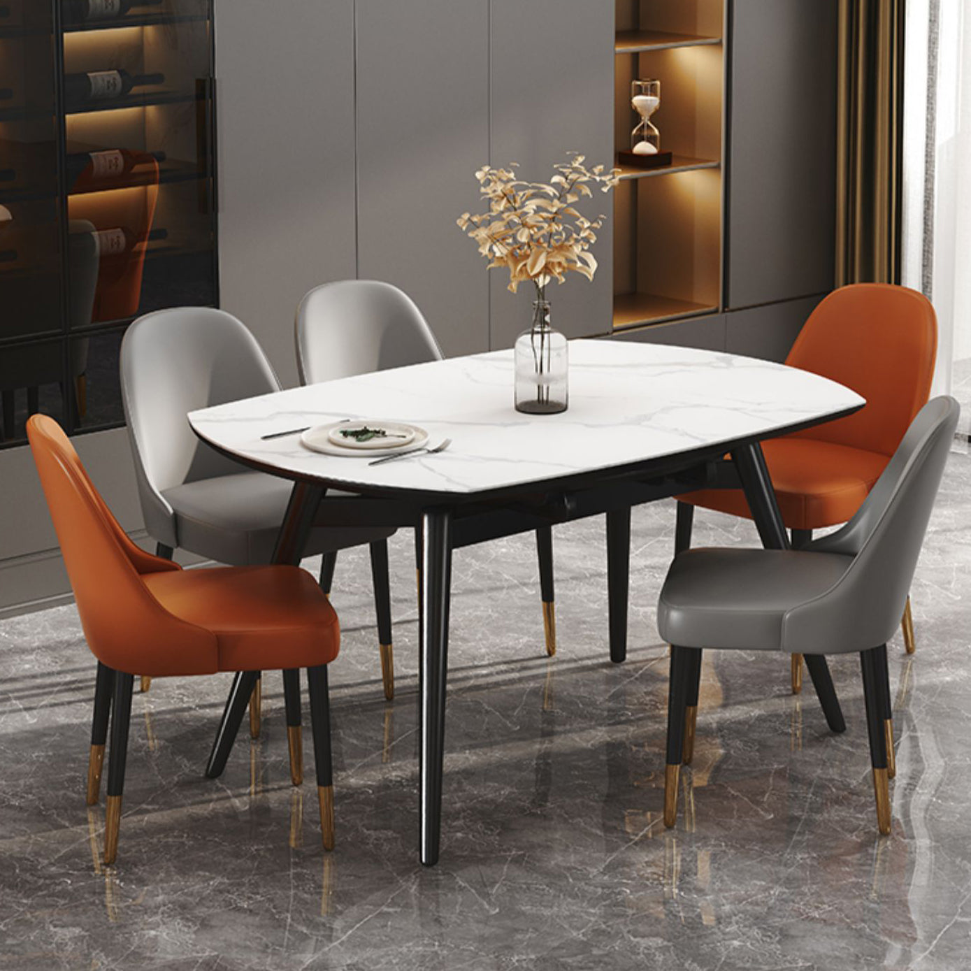 Round Extendable Dining Table Modern Stone Tabletop with Solid Wood Legs Clearhalo 'Dining Tables & Seating' 'Dining Tables' 'dining_table' 'furn' 'furn_dining_table' 'Furniture' 'Kitchen & Dining Furniture' 7618576