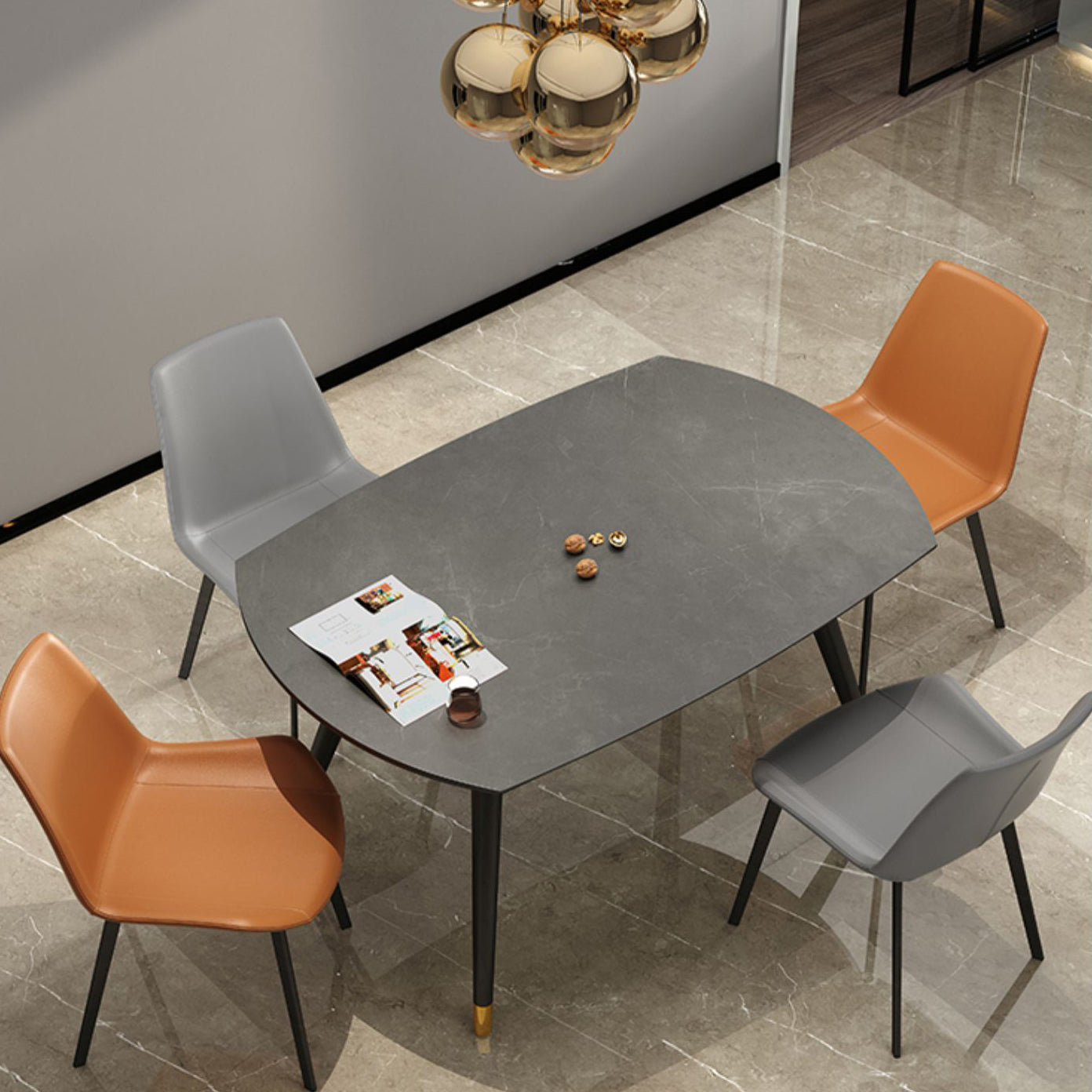 Round Extendable Dining Table Modern Stone Tabletop with Solid Wood Legs Clearhalo 'Dining Tables & Seating' 'Dining Tables' 'dining_table' 'furn' 'furn_dining_table' 'Furniture' 'Kitchen & Dining Furniture' 7618577