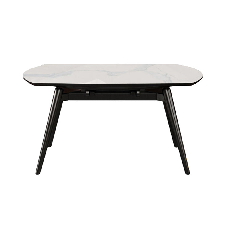 Round Extendable Dining Table Modern Stone Tabletop with Solid Wood Legs White Without Chairs Clearhalo 'Dining Tables & Seating' 'Dining Tables' 'dining_table' 'furn' 'furn_dining_table' 'Furniture' 'Kitchen & Dining Furniture' 7618578