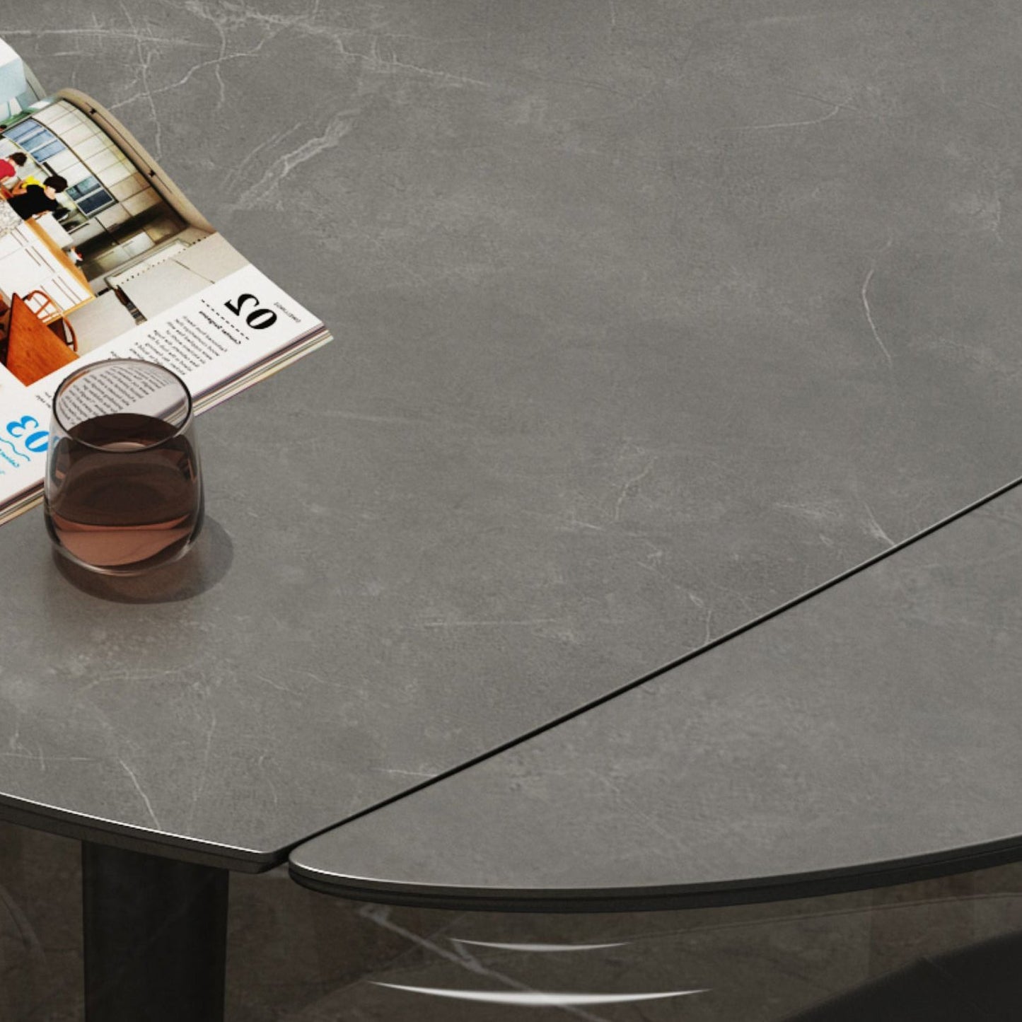 Round Extendable Dining Table Modern Stone Tabletop with Solid Wood Legs Clearhalo 'Dining Tables & Seating' 'Dining Tables' 'dining_table' 'furn' 'furn_dining_table' 'Furniture' 'Kitchen & Dining Furniture' 7618579