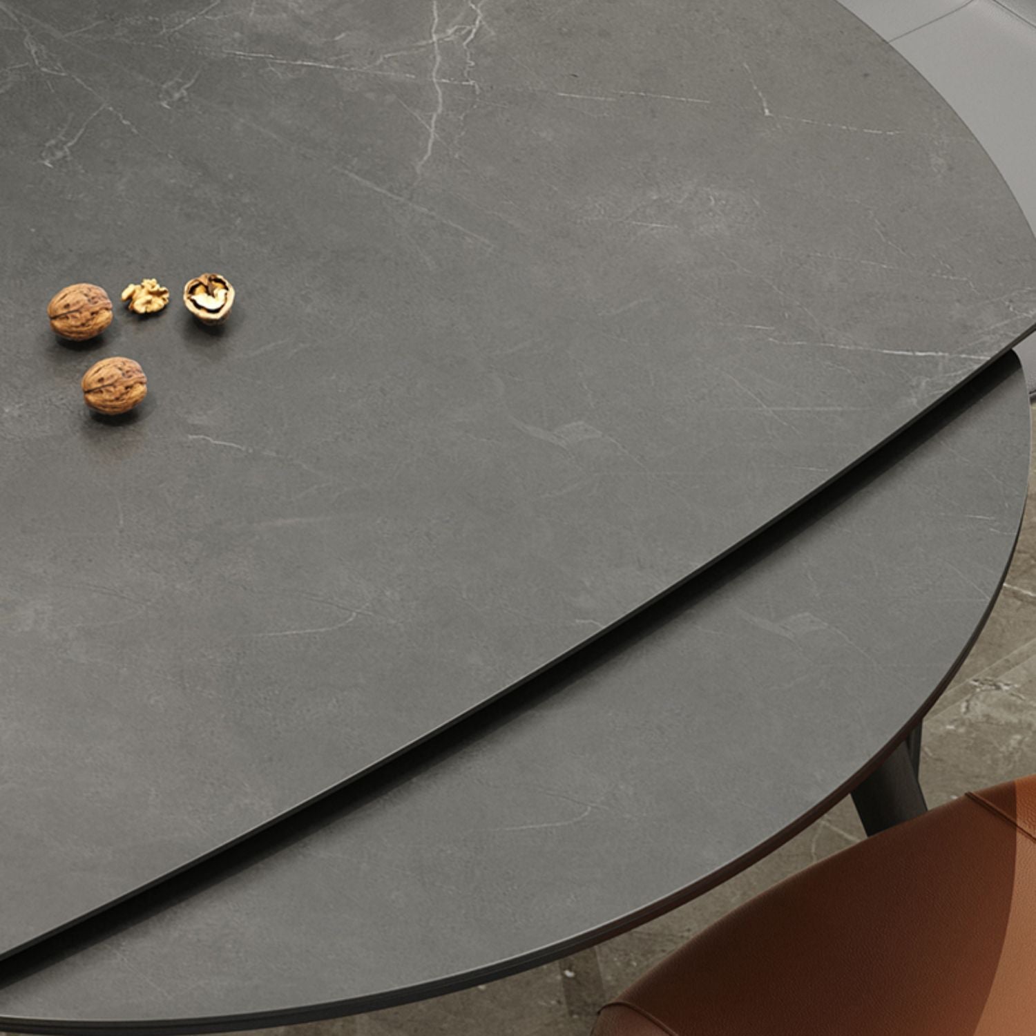 Round Extendable Dining Table Modern Stone Tabletop with Solid Wood Legs Clearhalo 'Dining Tables & Seating' 'Dining Tables' 'dining_table' 'furn' 'furn_dining_table' 'Furniture' 'Kitchen & Dining Furniture' 7618582
