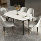 Round Extendable Dining Table Modern Stone Tabletop with Solid Wood Legs Clearhalo 'Dining Tables & Seating' 'Dining Tables' 'dining_table' 'furn' 'furn_dining_table' 'Furniture' 'Kitchen & Dining Furniture' 7618583