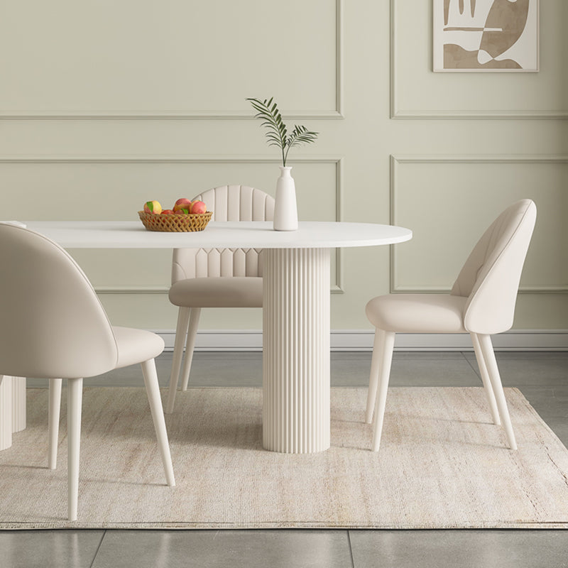 White Contemporary Oval Stone Dining Table with Double Pedestal