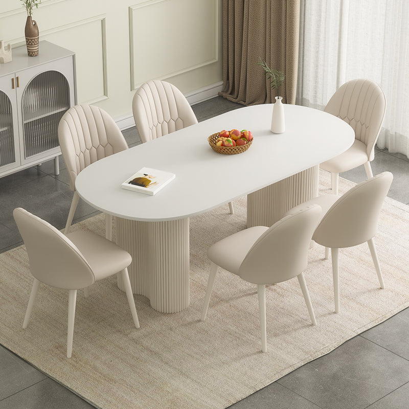 White Contemporary Oval Stone Dining Table with Double Pedestal