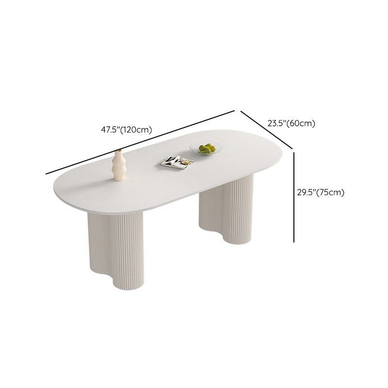 White Contemporary Oval Stone Dining Table with Double Pedestal