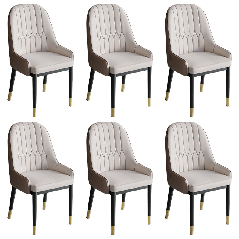 Glam Style Dining Chair Leather Parsons Side Chair for Living Room White-Brown 6 Piece Set Clearhalo 'Dining Chairs' 'Dining Tables & Seating' 'dining_chair' 'furn' 'furn_dining_chair' 'Furniture' 'Kitchen & Dining Furniture' 7618687