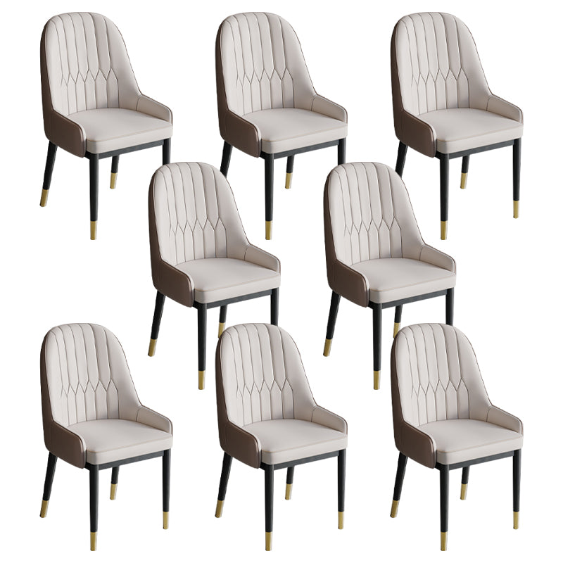 Glam Style Dining Chair Leather Parsons Side Chair for Living Room White-Brown 8 Piece Set Clearhalo 'Dining Chairs' 'Dining Tables & Seating' 'dining_chair' 'furn' 'furn_dining_chair' 'Furniture' 'Kitchen & Dining Furniture' 7618688