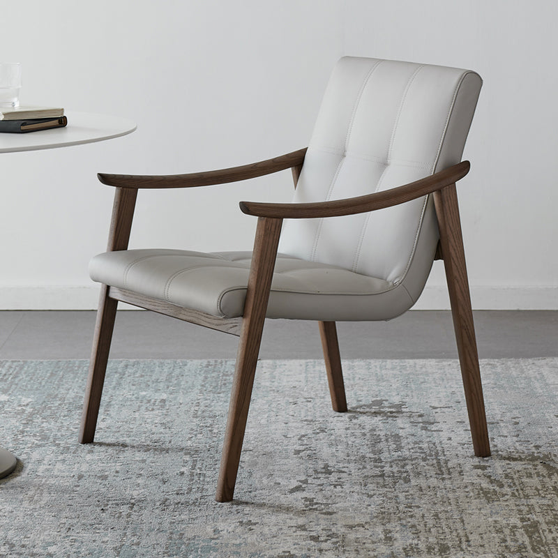 Nordic Style Solid Wood Faux Leather Arm Dining Chair in Brown for Home Clearhalo 'Dining Chairs' 'Dining Tables & Seating' 'dining_chair' 'furn' 'furn_dining_chair' 'Furniture' 'Kitchen & Dining Furniture' 7618868