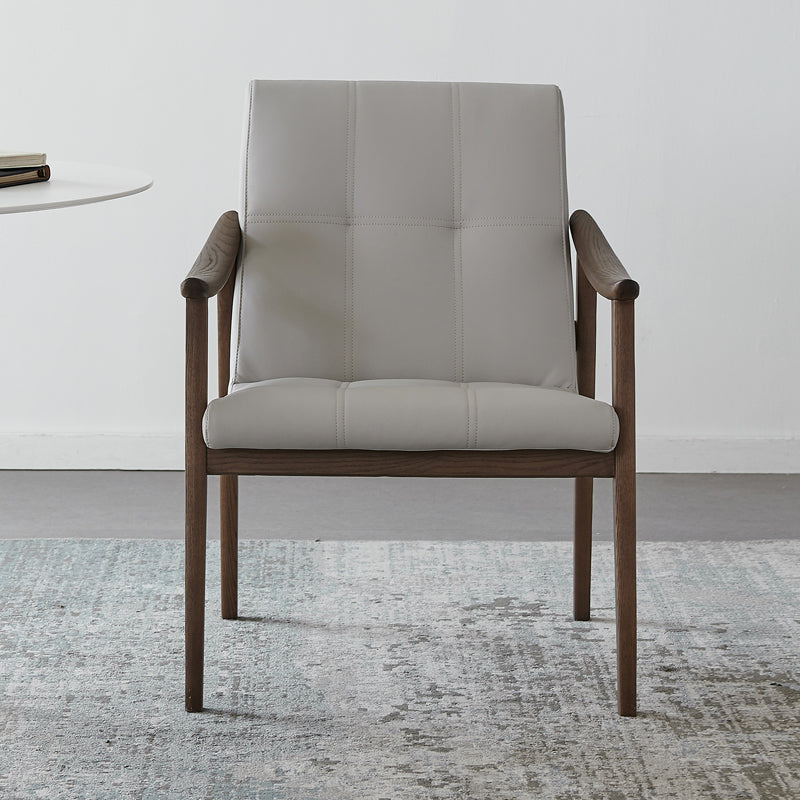 Nordic Style Solid Wood Faux Leather Arm Dining Chair in Brown for Home Clearhalo 'Dining Chairs' 'Dining Tables & Seating' 'dining_chair' 'furn' 'furn_dining_chair' 'Furniture' 'Kitchen & Dining Furniture' 7618871
