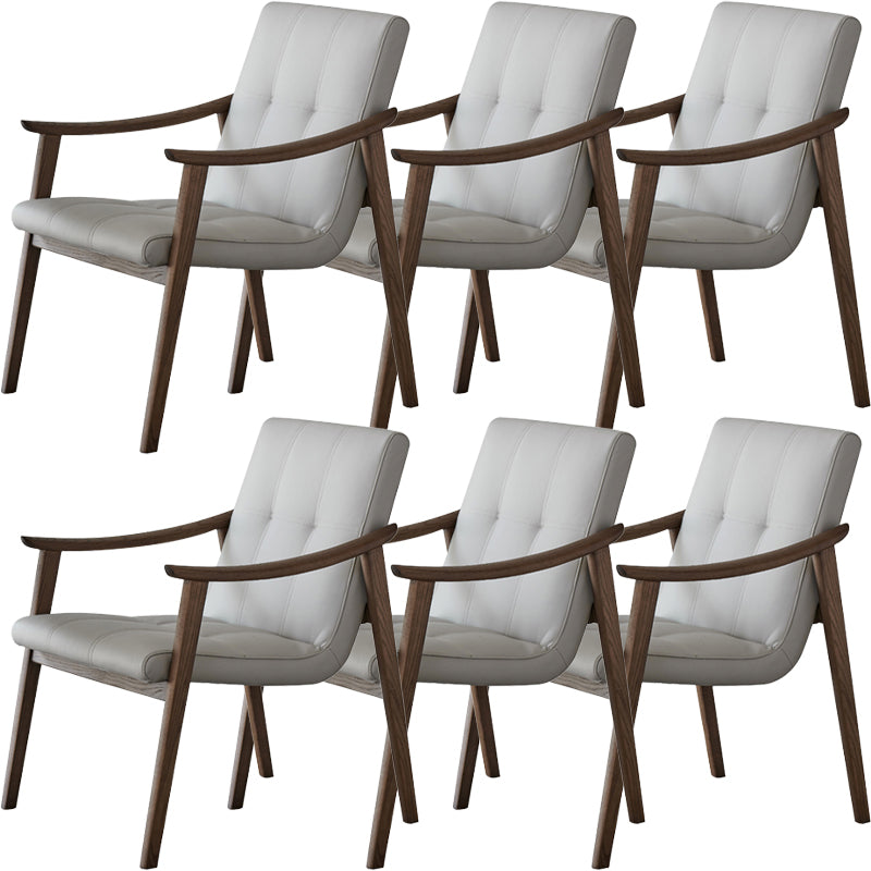 Nordic Style Solid Wood Faux Leather Arm Dining Chair in Brown for Home Nut-Brown 6 Piece Set Clearhalo 'Dining Chairs' 'Dining Tables & Seating' 'dining_chair' 'furn' 'furn_dining_chair' 'Furniture' 'Kitchen & Dining Furniture' 7618874