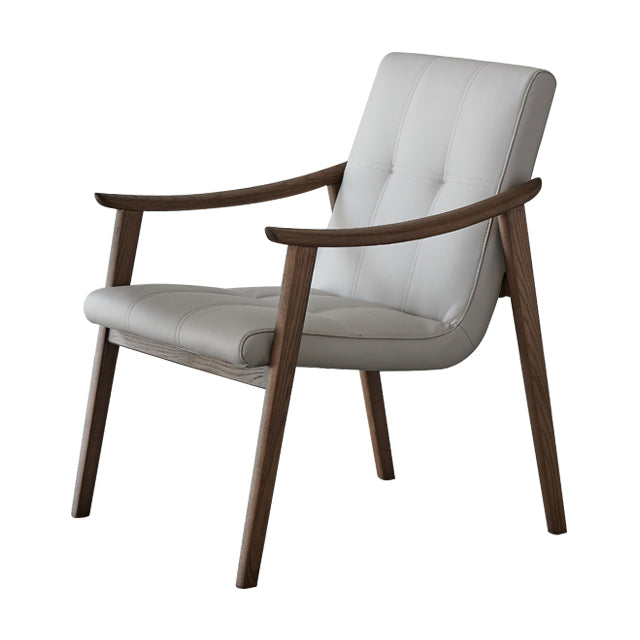 Nordic Style Solid Wood Faux Leather Arm Dining Chair in Brown for Home Clearhalo 'Dining Chairs' 'Dining Tables & Seating' 'dining_chair' 'furn' 'furn_dining_chair' 'Furniture' 'Kitchen & Dining Furniture' 7618877