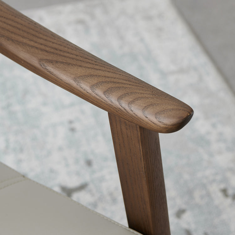 Nordic Style Solid Wood Faux Leather Arm Dining Chair in Brown for Home Clearhalo 'Dining Chairs' 'Dining Tables & Seating' 'dining_chair' 'furn' 'furn_dining_chair' 'Furniture' 'Kitchen & Dining Furniture' 7618880