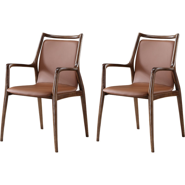 Nordischer Lederstuhl für Lederbrauner Arm in festem Holz für Zuhause