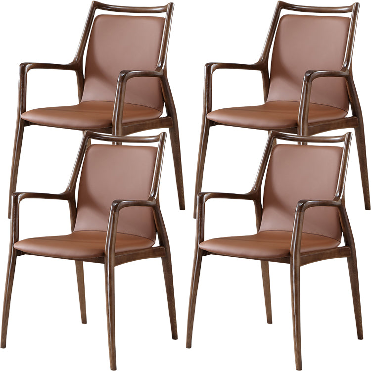 Nordischer Lederstuhl für Lederbrauner Arm in festem Holz für Zuhause