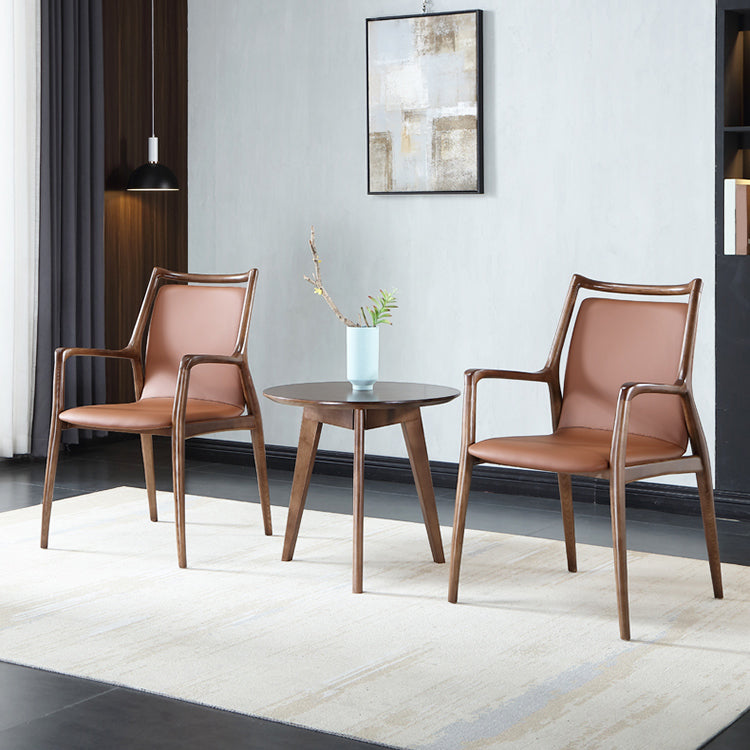 Nordischer Lederstuhl für Lederbrauner Arm in festem Holz für Zuhause