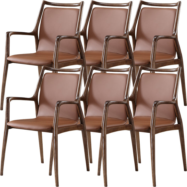 Nordischer Lederstuhl für Lederbrauner Arm in festem Holz für Zuhause