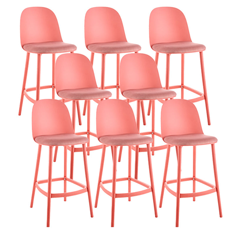 Contemporary Low Back Indoor Armless Plastic Bar Stool with Footrest Red 8 Piece Set Clearhalo 'Bar Furniture' 'Bar Stools' 'bar_stools' 'furn' 'furn_bar_stools' 'Furniture' 'Kitchen & Dining Furniture' 7619243