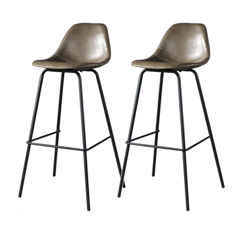 Modern Faux Leather Low Back Bucket Bar Stools with Metal Base Khaki 2 Piece Set Counter Stool(26"H) Clearhalo 'Bar Furniture' 'Bar Stools' 'bar_stools' 'furn' 'furn_bar_stools' 'Furniture' 'Kitchen & Dining Furniture' 7619253