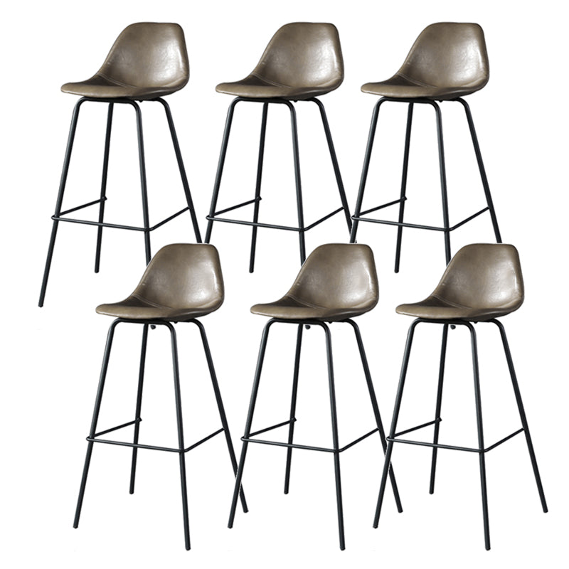 Modern Faux Leather Low Back Bucket Bar Stools with Metal Base Khaki 6 Piece Set Counter Stool(26"H) Clearhalo 'Bar Furniture' 'Bar Stools' 'bar_stools' 'furn' 'furn_bar_stools' 'Furniture' 'Kitchen & Dining Furniture' 7619256