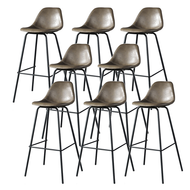 Modern Faux Leather Low Back Bucket Bar Stools with Metal Base Khaki 8 Piece Set Counter Stool(26"H) Clearhalo 'Bar Furniture' 'Bar Stools' 'bar_stools' 'furn' 'furn_bar_stools' 'Furniture' 'Kitchen & Dining Furniture' 7619259