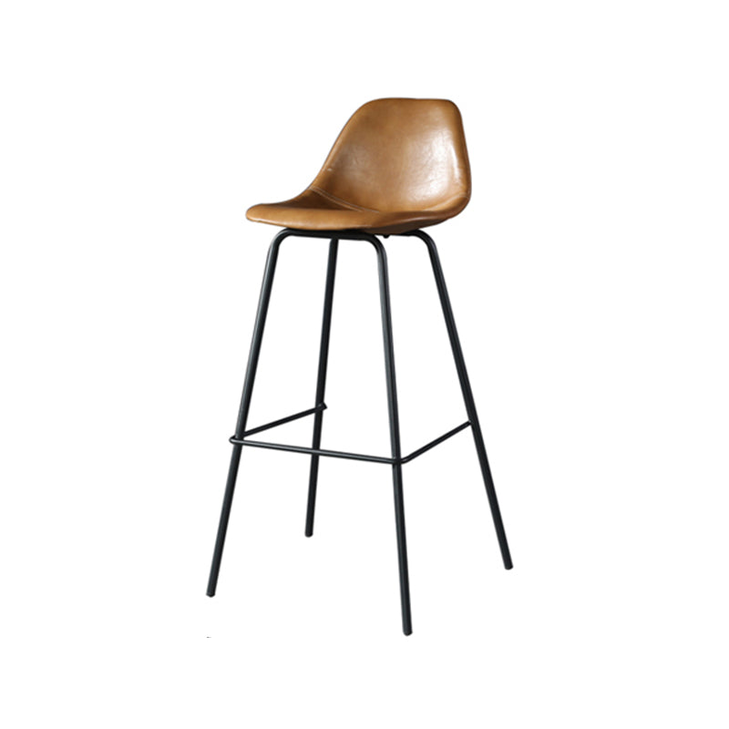 Modern Faux Leather Low Back Bucket Bar Stools with Metal Base Brown 1 Piece Counter Stool(26"H) Clearhalo 'Bar Furniture' 'Bar Stools' 'bar_stools' 'furn' 'furn_bar_stools' 'Furniture' 'Kitchen & Dining Furniture' 7619261