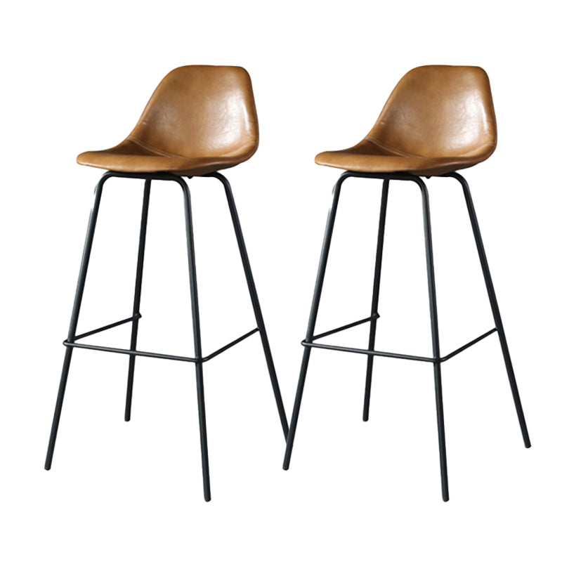 Modern Faux Leather Low Back Bucket Bar Stools with Metal Base Brown 2 Piece Set Counter Stool(26"H) Clearhalo 'Bar Furniture' 'Bar Stools' 'bar_stools' 'furn' 'furn_bar_stools' 'Furniture' 'Kitchen & Dining Furniture' 7619263