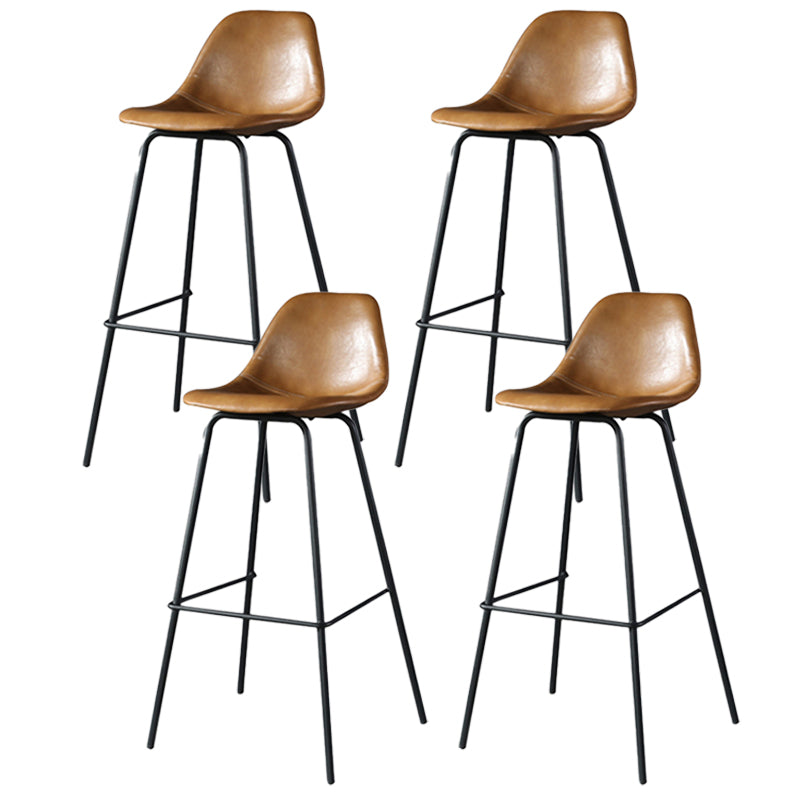 Modern Faux Leather Low Back Bucket Bar Stools with Metal Base Brown 4 Piece Set Counter Stool(26"H) Clearhalo 'Bar Furniture' 'Bar Stools' 'bar_stools' 'furn' 'furn_bar_stools' 'Furniture' 'Kitchen & Dining Furniture' 7619264