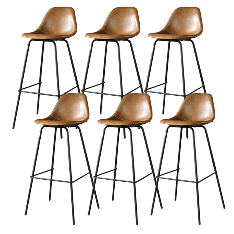 Modern Faux Leather Low Back Bucket Bar Stools with Metal Base Brown 6 Piece Set Counter Stool(26"H) Clearhalo 'Bar Furniture' 'Bar Stools' 'bar_stools' 'furn' 'furn_bar_stools' 'Furniture' 'Kitchen & Dining Furniture' 7619267