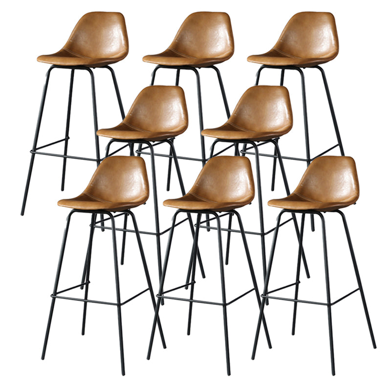 Modern Faux Leather Low Back Bucket Bar Stools with Metal Base Brown 8 Piece Set Counter Stool(26"H) Clearhalo 'Bar Furniture' 'Bar Stools' 'bar_stools' 'furn' 'furn_bar_stools' 'Furniture' 'Kitchen & Dining Furniture' 7619268