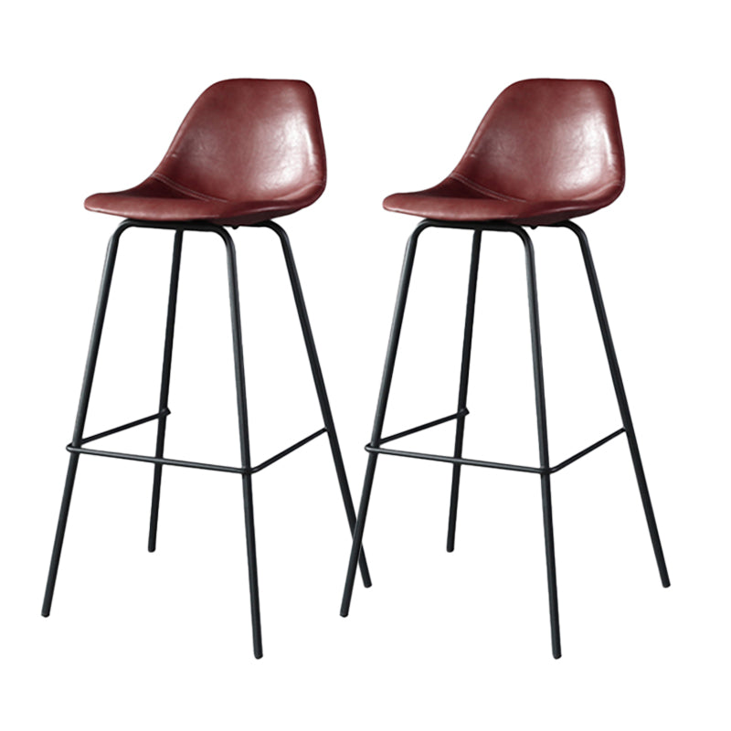 Modern Faux Leather Low Back Bucket Bar Stools with Metal Base Red 2 Piece Set Counter Stool(26"H) Clearhalo 'Bar Furniture' 'Bar Stools' 'bar_stools' 'furn' 'furn_bar_stools' 'Furniture' 'Kitchen & Dining Furniture' 7619276