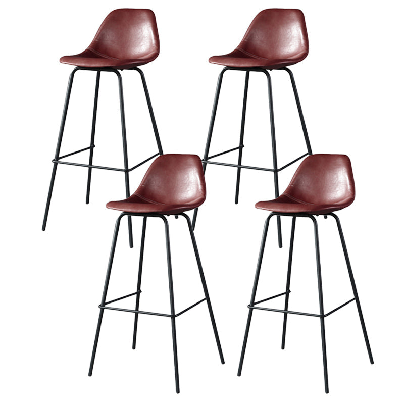 Modern Faux Leather Low Back Bucket Bar Stools with Metal Base Red 4 Piece Set Counter Stool(26"H) Clearhalo 'Bar Furniture' 'Bar Stools' 'bar_stools' 'furn' 'furn_bar_stools' 'Furniture' 'Kitchen & Dining Furniture' 7619277