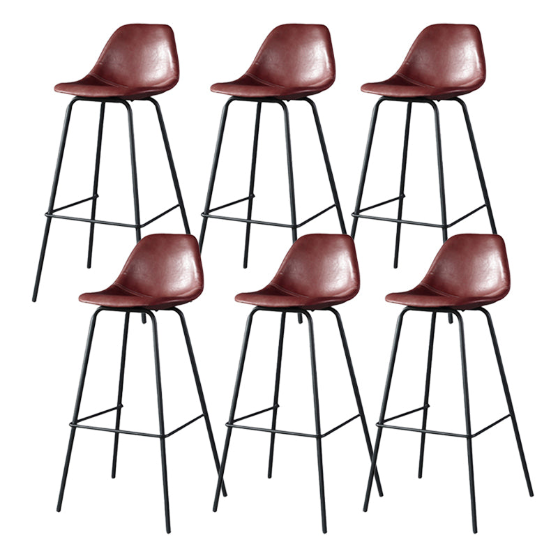 Modern Faux Leather Low Back Bucket Bar Stools with Metal Base Red 6 Piece Set Counter Stool(26"H) Clearhalo 'Bar Furniture' 'Bar Stools' 'bar_stools' 'furn' 'furn_bar_stools' 'Furniture' 'Kitchen & Dining Furniture' 7619278