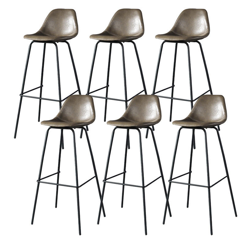 Modern Faux Leather Low Back Bucket Bar Stools with Metal Base Khaki 6 Piece Set Bar Stool(30"H) Clearhalo 'Bar Furniture' 'Bar Stools' 'bar_stools' 'furn' 'furn_bar_stools' 'Furniture' 'Kitchen & Dining Furniture' 7619288