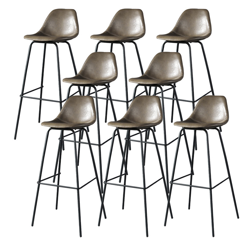 Modern Faux Leather Low Back Bucket Bar Stools with Metal Base Khaki 8 Piece Set Bar Stool(30"H) Clearhalo 'Bar Furniture' 'Bar Stools' 'bar_stools' 'furn' 'furn_bar_stools' 'Furniture' 'Kitchen & Dining Furniture' 7619289