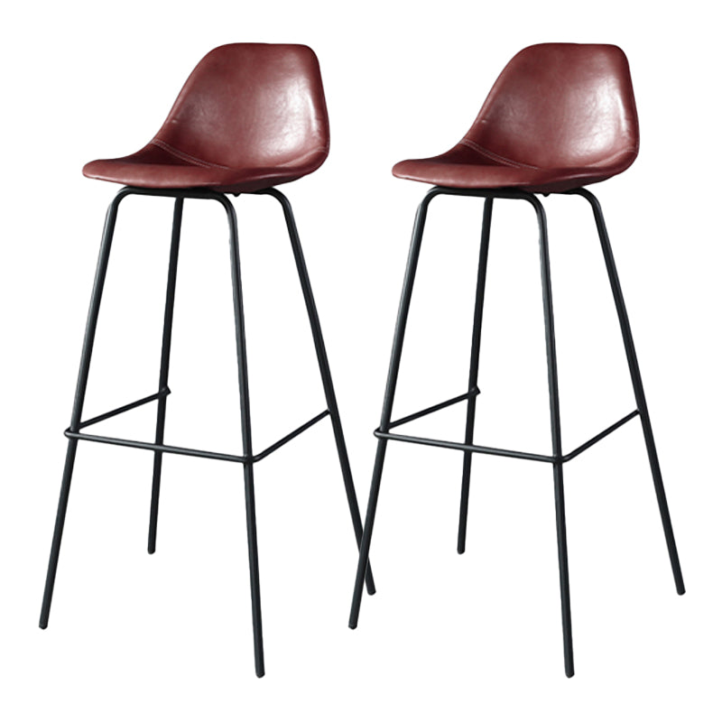 Modern Faux Leather Low Back Bucket Bar Stools with Metal Base Red 2 Piece Set Bar Stool(30"H) Clearhalo 'Bar Furniture' 'Bar Stools' 'bar_stools' 'furn' 'furn_bar_stools' 'Furniture' 'Kitchen & Dining Furniture' 7619291